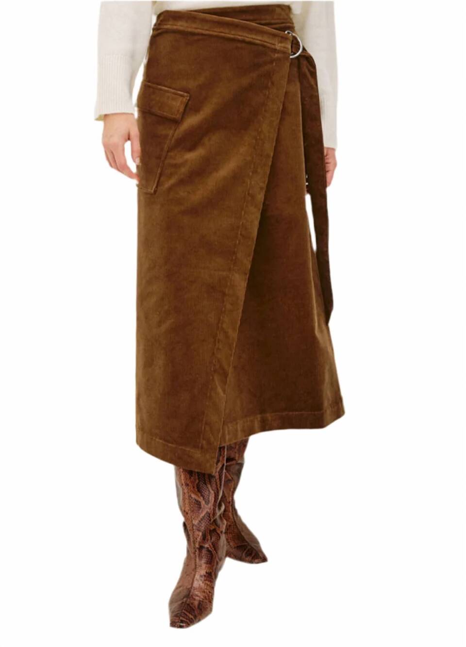 NEW RAILS graciela cord midi skirt in chestnut